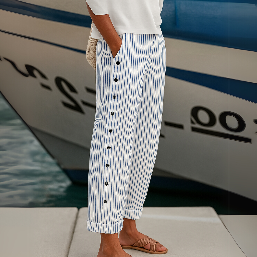 Bernadette | Stylish Striped Button Trousers