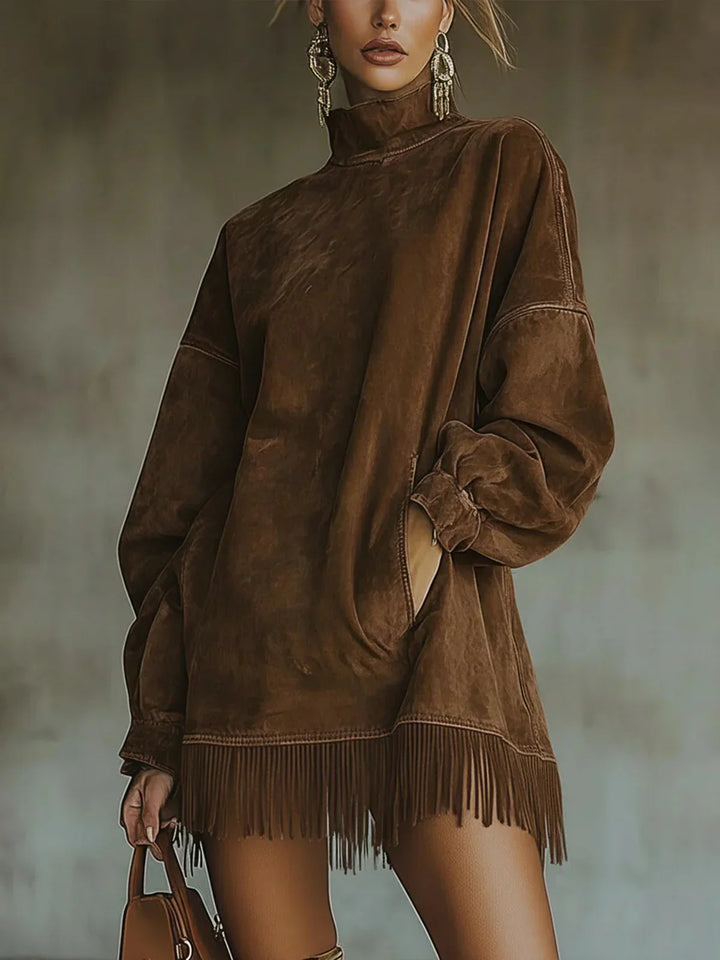 Jennifer™ | High-neck Fringed Hem Dress