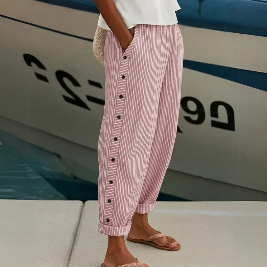 Bernadette | Stylish Striped Button Trousers
