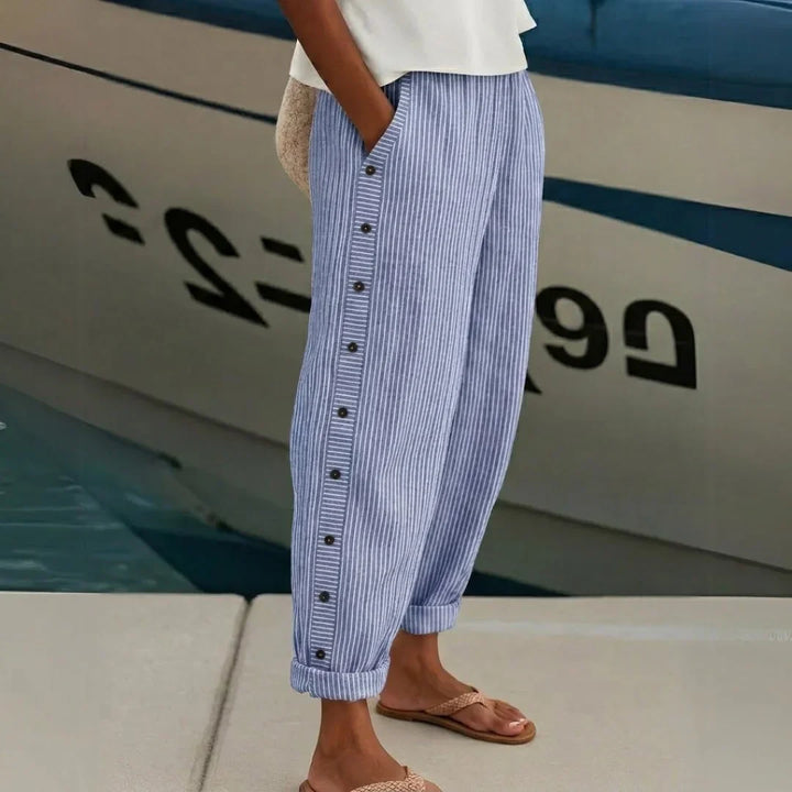 Bernadette | Stylish Striped Button Trousers